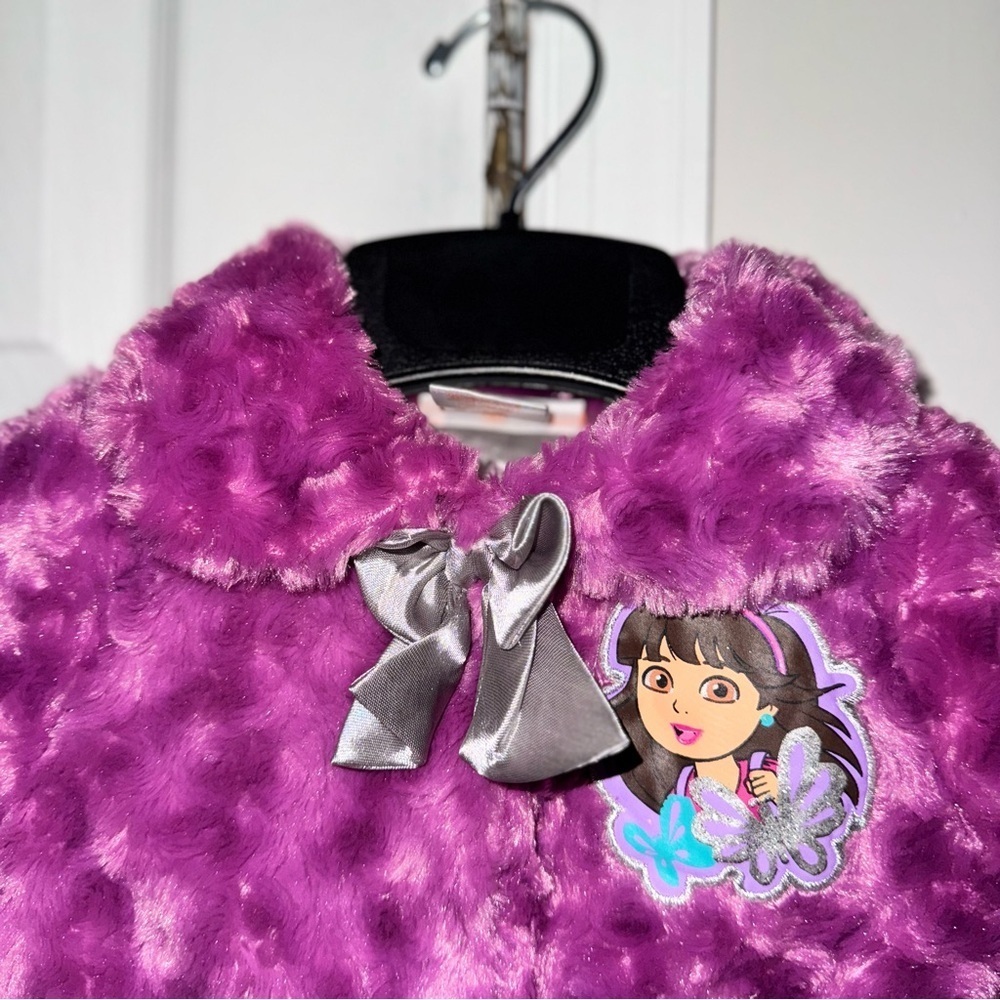 NICKELODEON Dora & Friends Girls 3T Purple Faux Fur Sparkle Jacket Coat Bows NWT - Picture 5 of 16